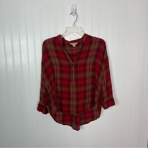 Lucky Brand Top Small Plaid Multicolor Popover Women’s Long Sleeve Blouse